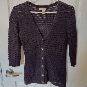 DKNY JEANS Mesh Sweater Cardigan Cotton Blend Black 3/4 Sleeve, Size S